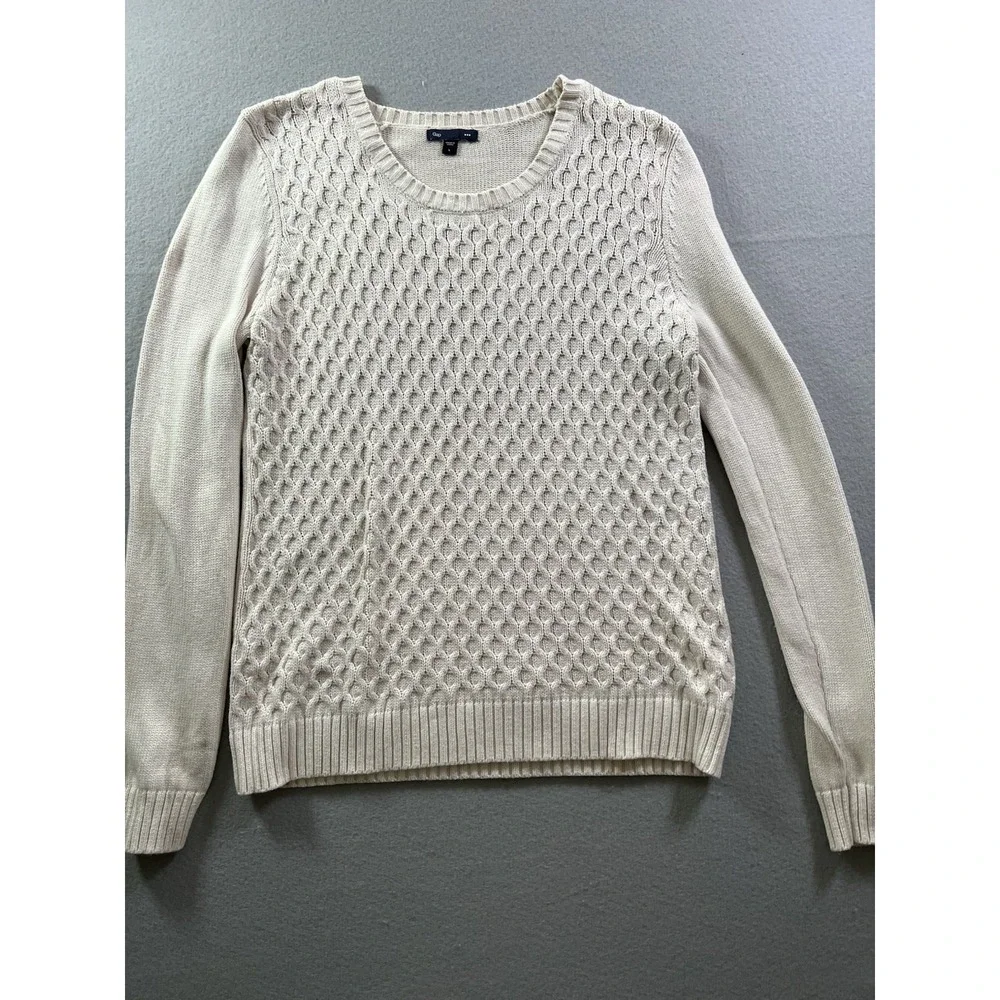 Gap Women's Large‎ Honeycomb Crew Neck Sweater Ivory Frost